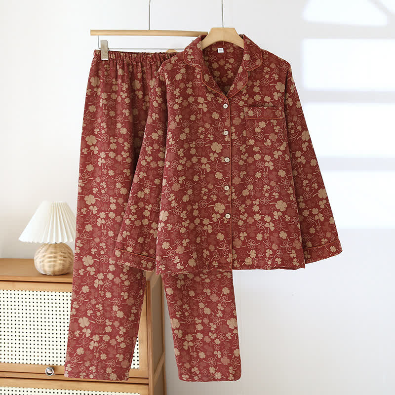 Completo da casa in garza di cotone Jacquard Clover