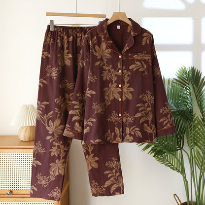 Pigiama vintage in cotone jacquard tinto in filo con revers - Viola scuro - 2XL - image 3