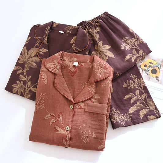 Pigiama vintage in cotone jacquard tinto in filo con revers - image 1