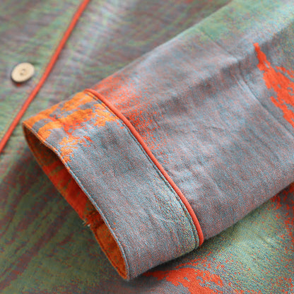 Pigiama in garza di cotone jacquard con scollo a revers