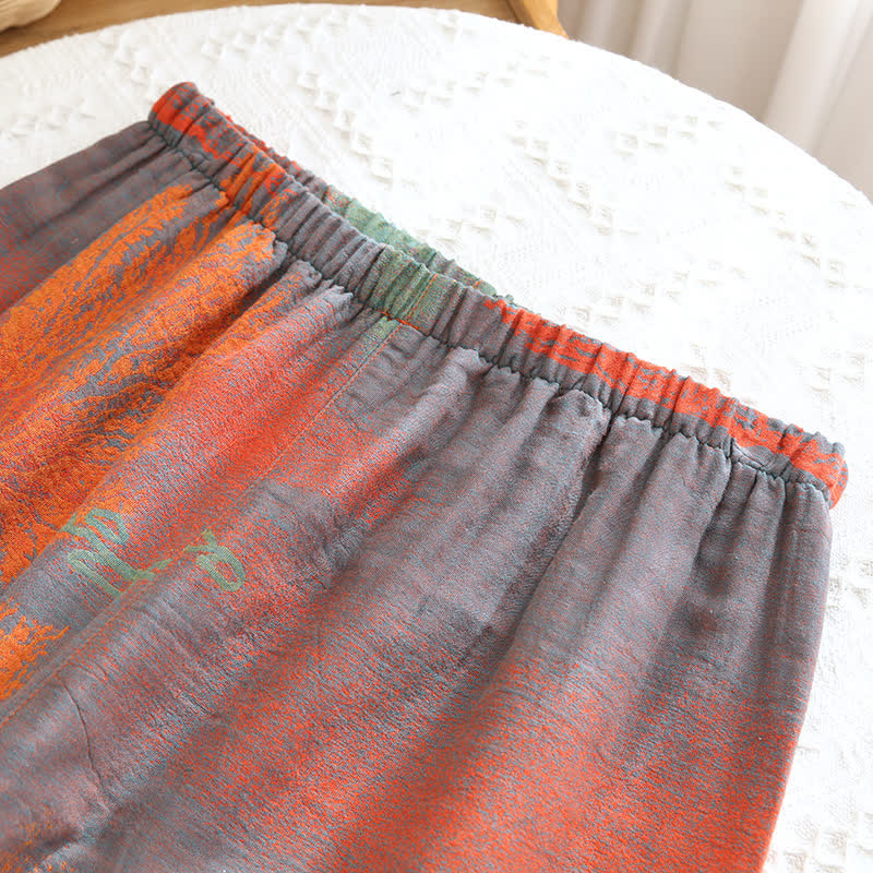 Pigiama in garza di cotone jacquard con scollo a revers