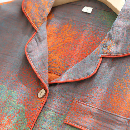 Pigiama in garza di cotone jacquard con scollo a revers