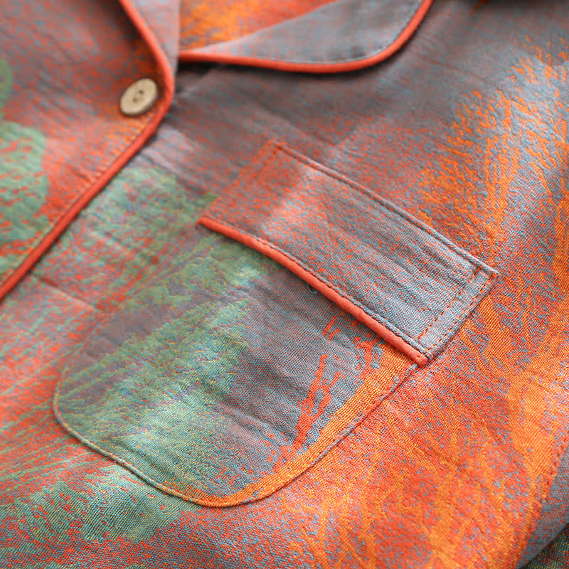 Pigiama in garza di cotone jacquard con scollo a revers