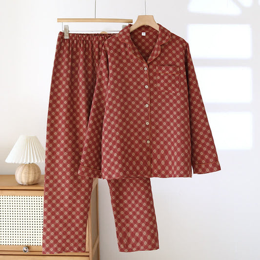 Completo da notte in cardigan in garza di cotone jacquard