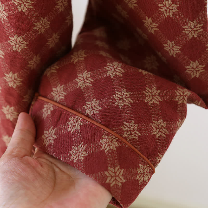 Completo da notte in cardigan in garza di cotone jacquard