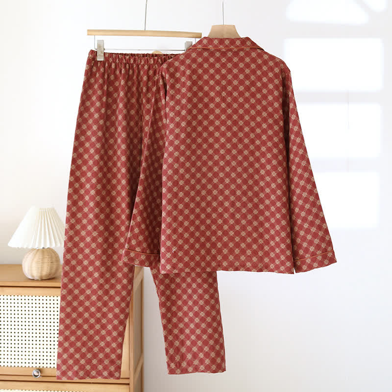 Completo da notte in cardigan in garza di cotone jacquard