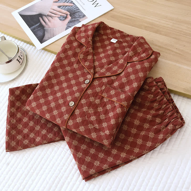 Completo da notte in cardigan in garza di cotone jacquard