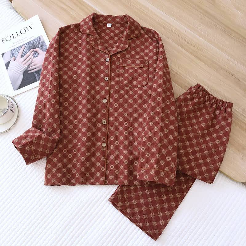 Completo da notte in cardigan in garza di cotone jacquard