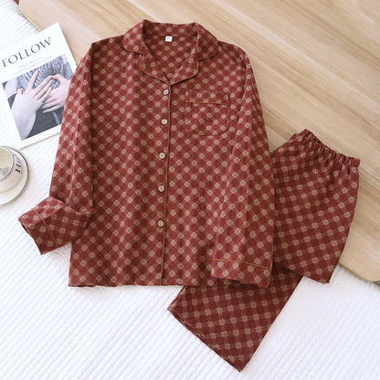 Completo da notte in cardigan in garza di cotone jacquard
