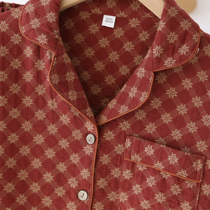 Completo da notte in cardigan in garza di cotone jacquard
