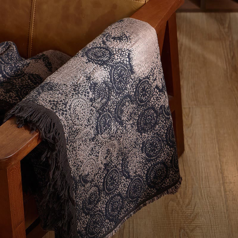Coperta in cotone vintage con motivo a pizzo tinto in filo