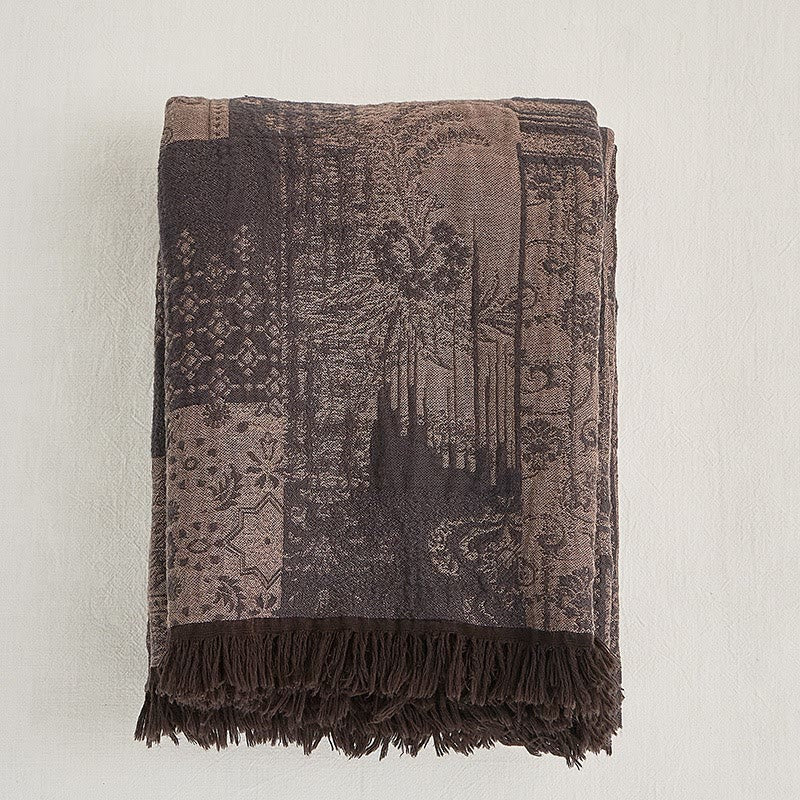 Coperta vintage in cotone con nappe e tintura in filo