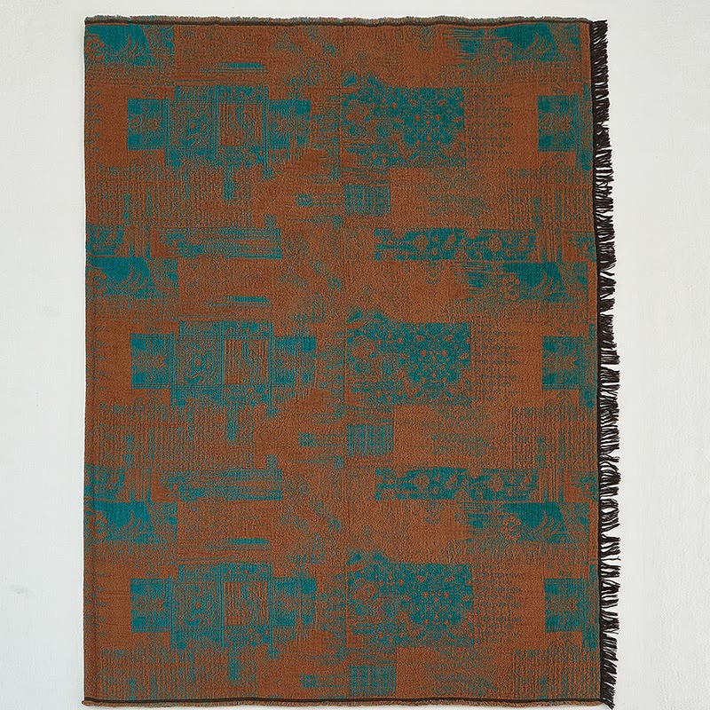 Coperta vintage in cotone con nappe e tintura in filo