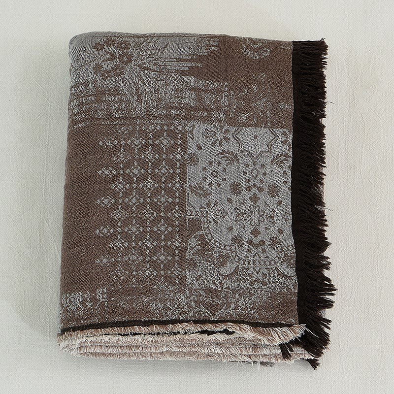 Coperta vintage in cotone con nappe e tintura in filo