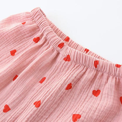 Completo da notte in garza di cotone con cuore jacquard