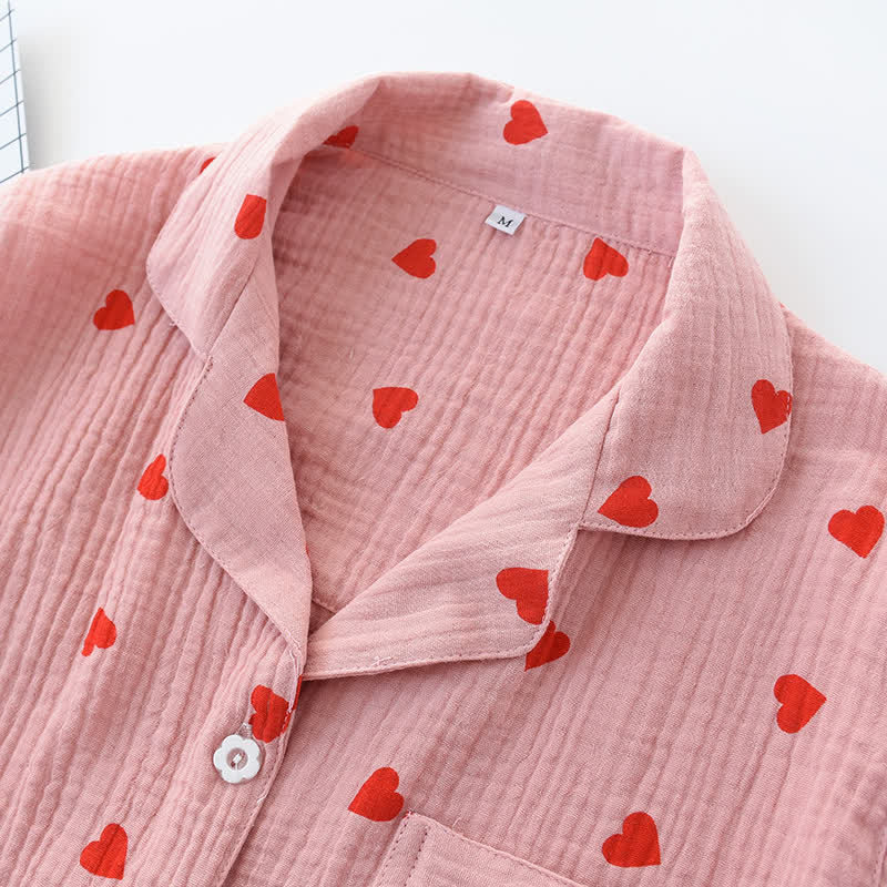 Completo da notte in garza di cotone con cuore jacquard