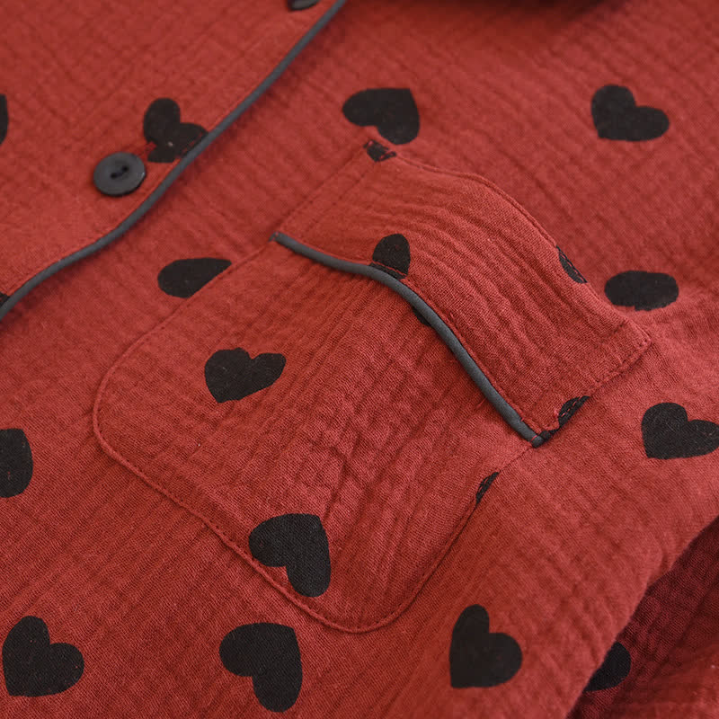 Completo da casa in cotone con revers a cuore in jacquard