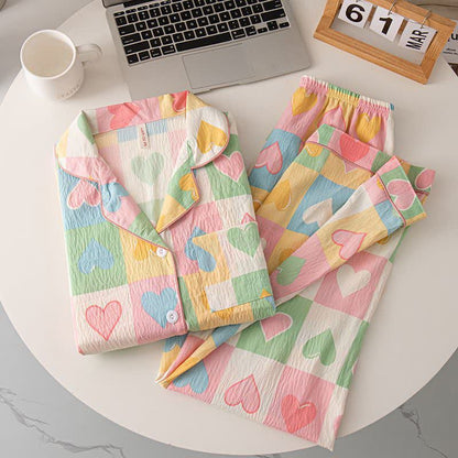 Pigiama in cotone con stampa a cuore stile Dopamine