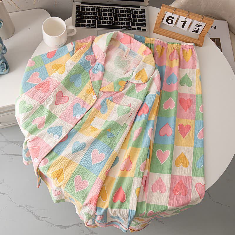Pigiama in cotone con stampa a cuore stile Dopamine