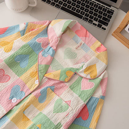 Pigiama in cotone con stampa a cuore stile Dopamine