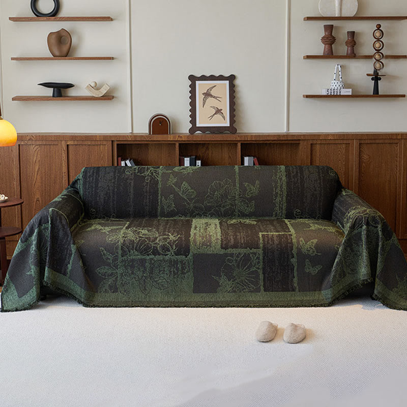 Copridivano in ciniglia con piante artistiche vintage e floreali