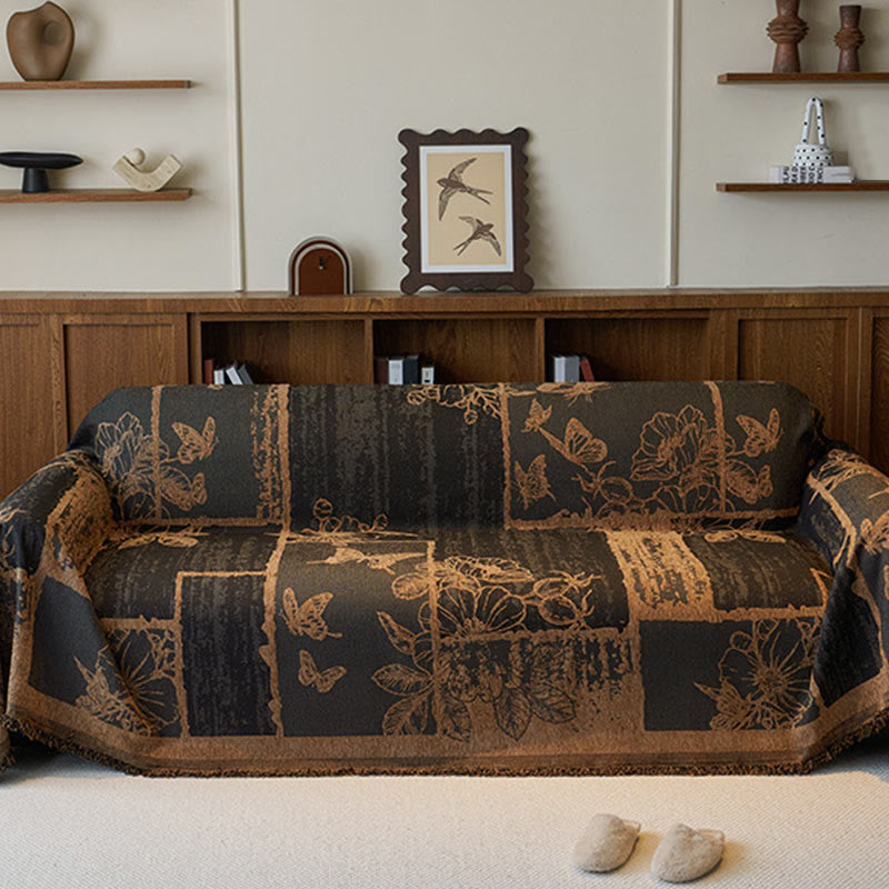 Copridivano in ciniglia con piante artistiche vintage e floreali