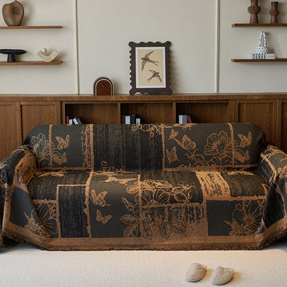 Copridivano in ciniglia con piante artistiche vintage e floreali