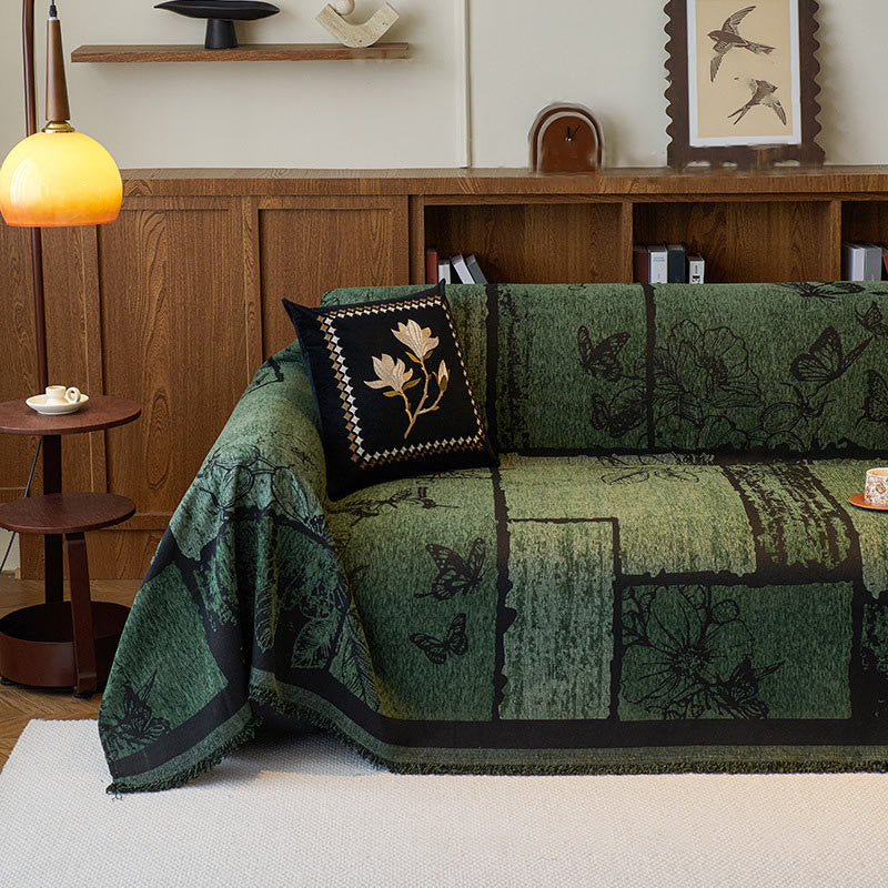 Copridivano in ciniglia con piante artistiche vintage e floreali