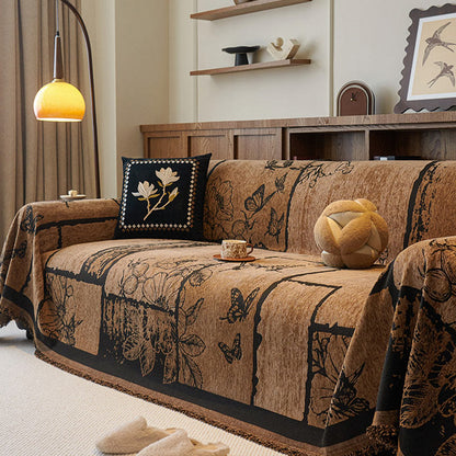 Copridivano in ciniglia con piante artistiche vintage e floreali