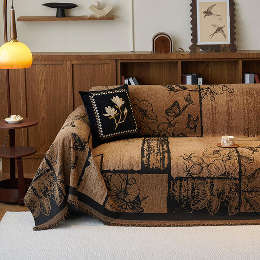 Copridivano in ciniglia con piante artistiche vintage e floreali