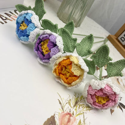 Decorazione per la casa in filato lavorato all'uncinetto a mano, fiore di peonia