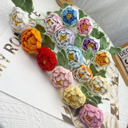 Decorazione per la casa in filato lavorato all'uncinetto a mano, fiore di peonia