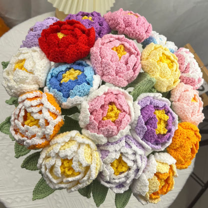 Decorazione per la casa in filato lavorato all'uncinetto a mano, fiore di peonia