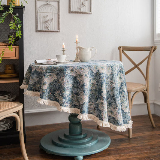 Tovaglia rotonda in stile dipinto a olio con nappa jacquard