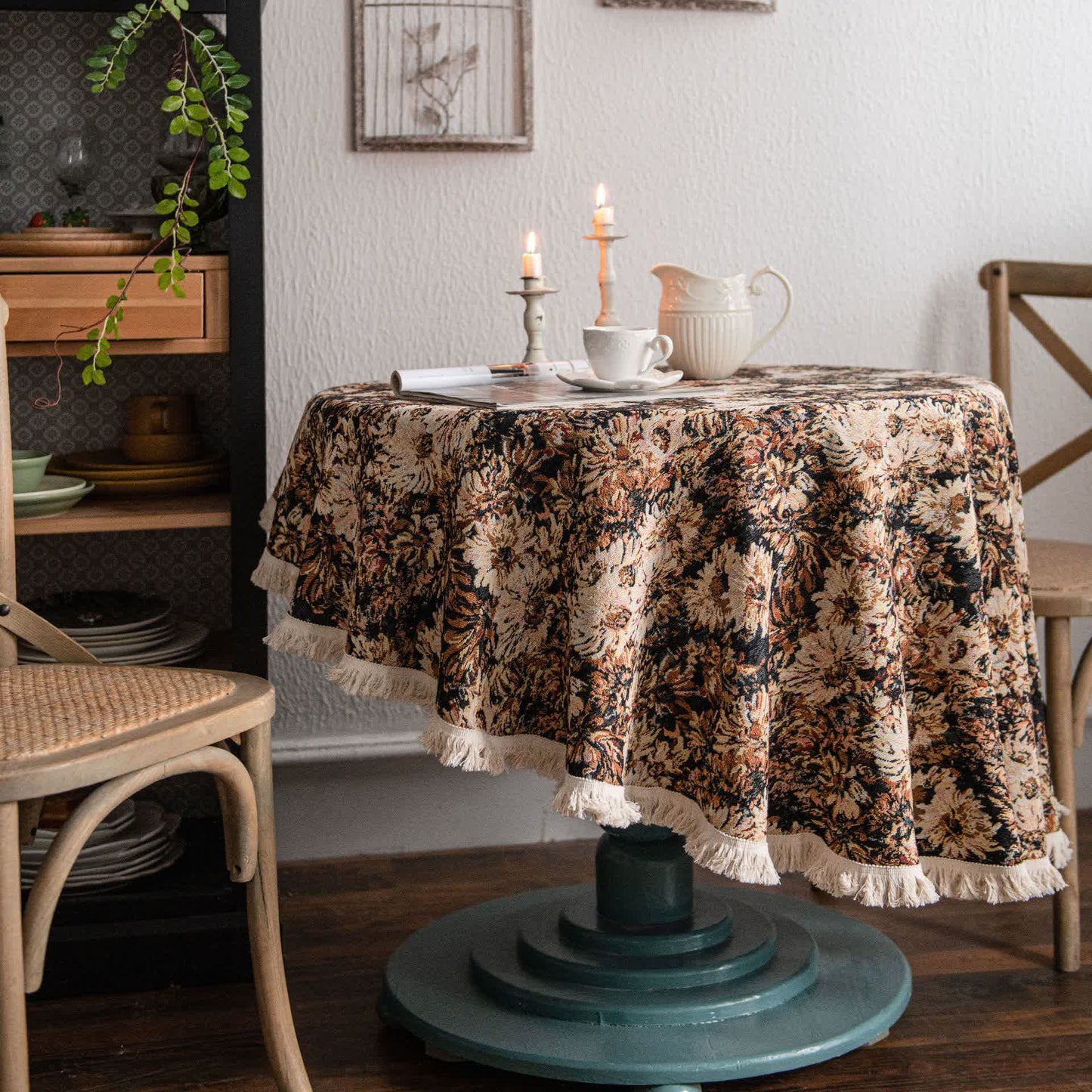 Tovaglia rotonda in stile dipinto a olio con nappa jacquard