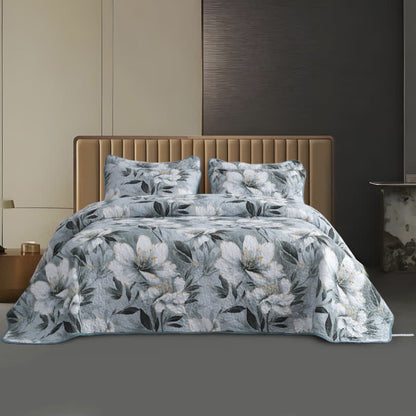 Set di biancheria da letto trapuntata floreale, morbida e leggera (3 pezzi)