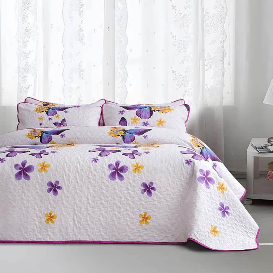 Set di biancheria da letto trapuntata con farfalle rurali (3 pezzi)