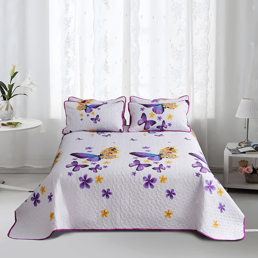 Set di biancheria da letto trapuntata con farfalle rurali (3 pezzi)