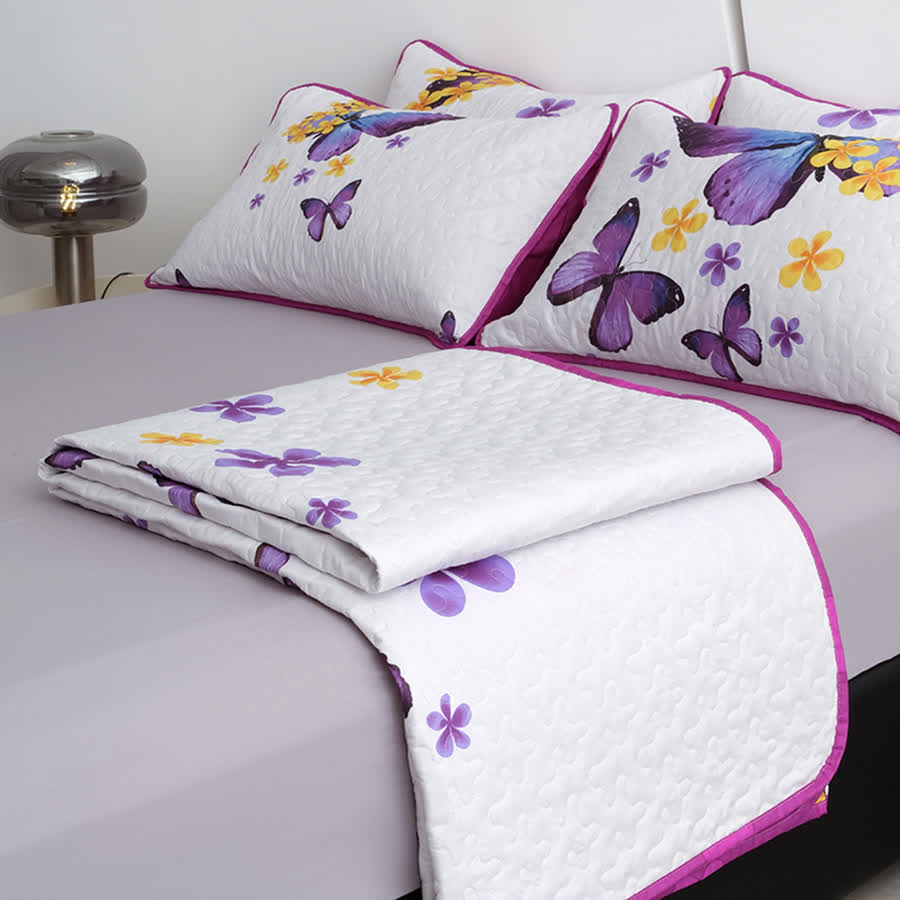 Set di biancheria da letto trapuntata con farfalle rurali (3 pezzi)