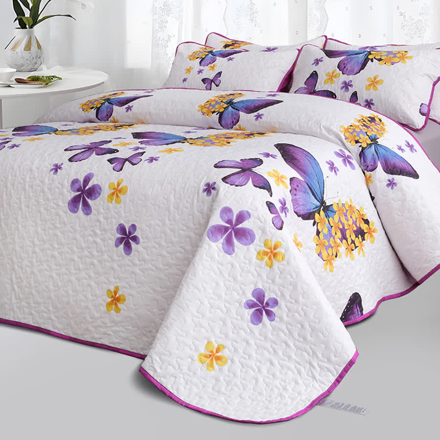 Set di biancheria da letto trapuntata con farfalle rurali (3 pezzi)