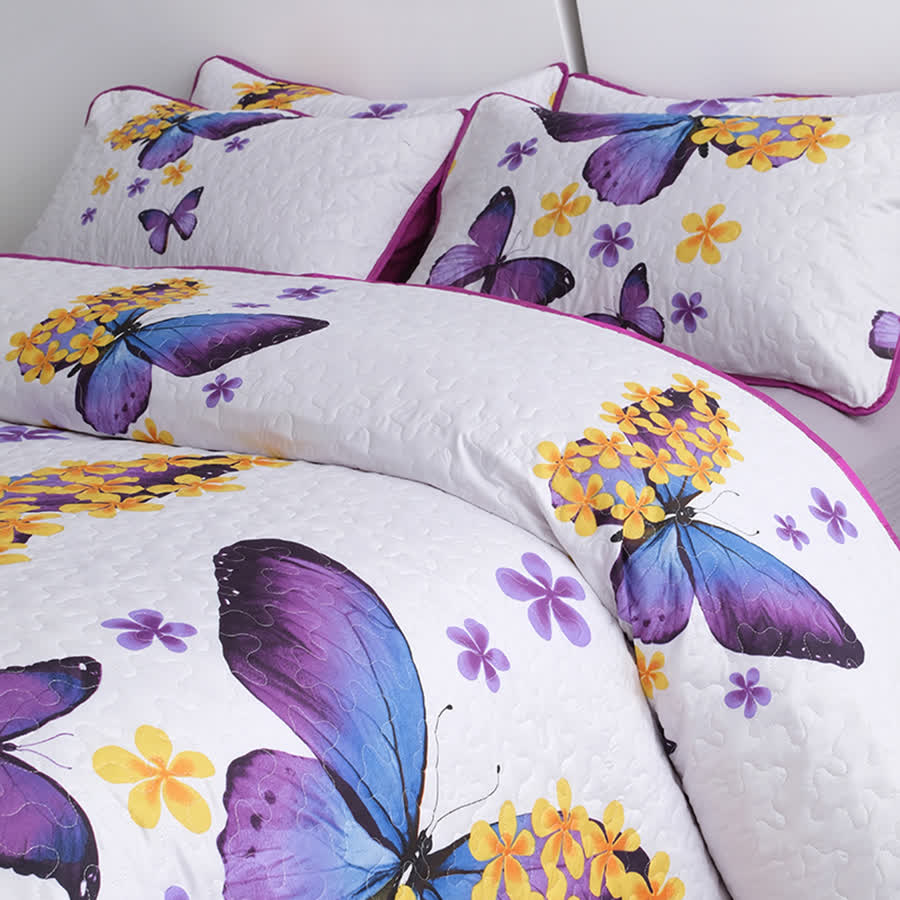 Set di biancheria da letto trapuntata con farfalle rurali (3 pezzi)