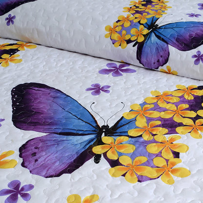 Set di biancheria da letto trapuntata con farfalle rurali (3 pezzi)
