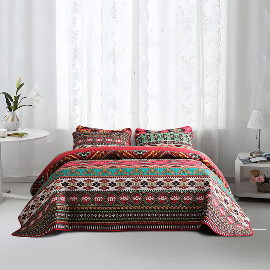 Set di biancheria da letto trapuntata traspirante con motivo geometrico bohémien (3 pezzi)