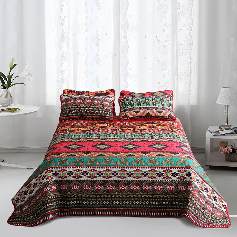 Set di biancheria da letto trapuntata traspirante con motivo geometrico bohémien (3 pezzi)