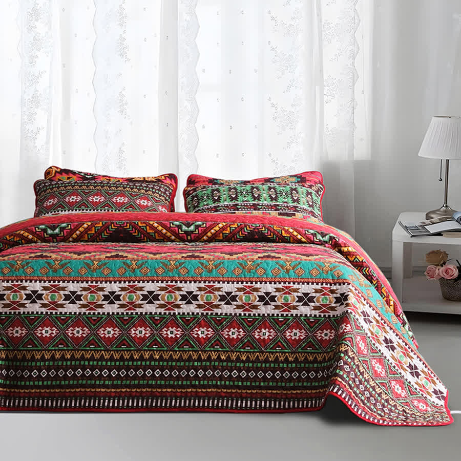 Set di biancheria da letto trapuntata traspirante con motivo geometrico bohémien (3 pezzi)