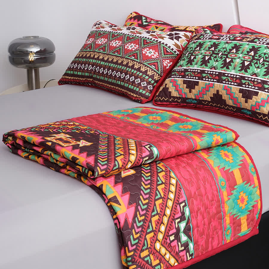 Set di biancheria da letto trapuntata traspirante con motivo geometrico bohémien (3 pezzi)