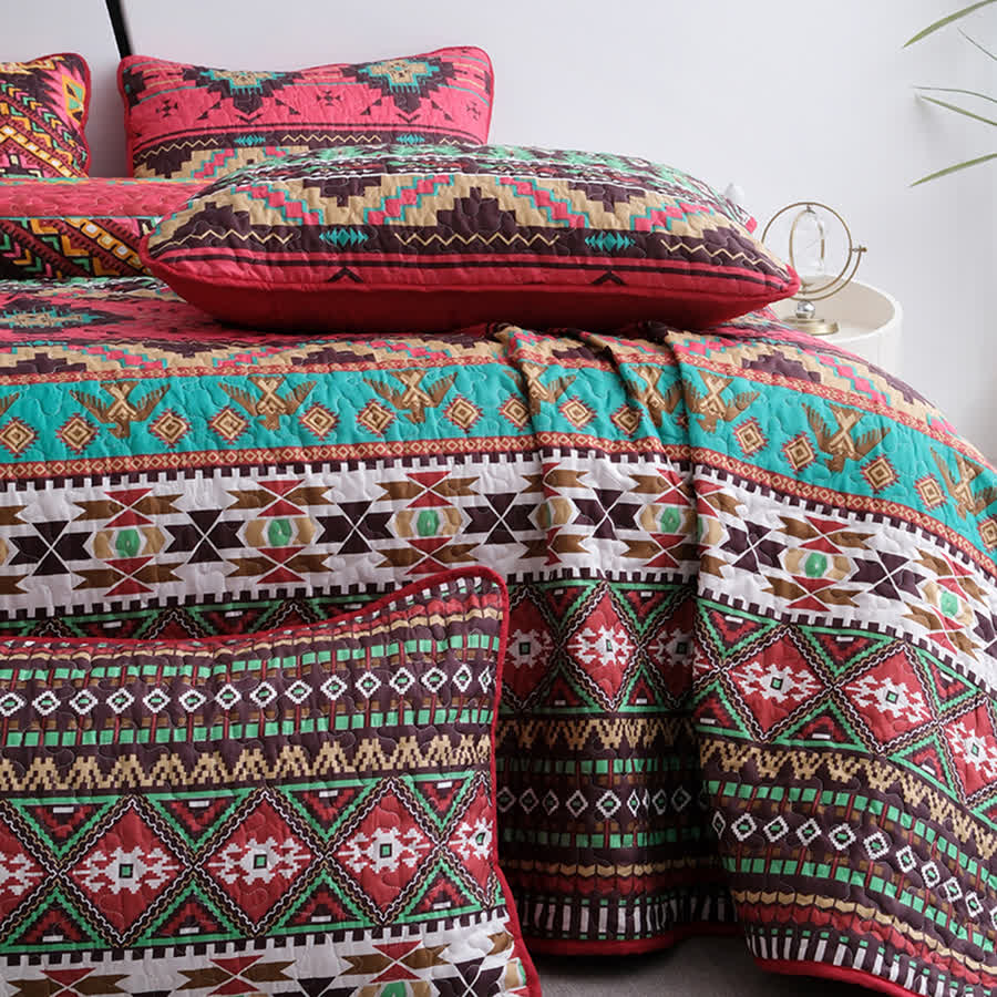 Set di biancheria da letto trapuntata traspirante con motivo geometrico bohémien (3 pezzi)