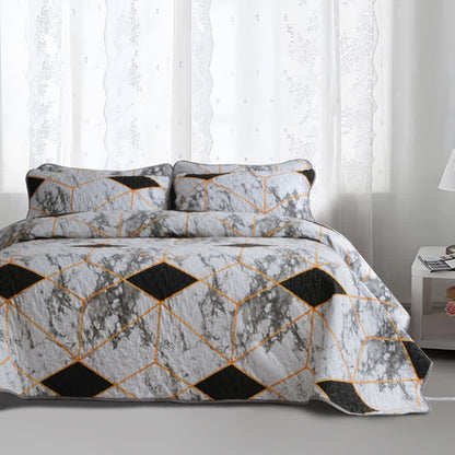 Set di biancheria da letto trapuntata traspirante con motivo geometrico in marmo (3 pezzi)