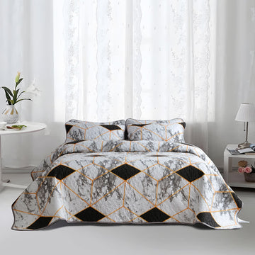 Set di biancheria da letto trapuntata traspirante con motivo geometrico in marmo (3 pezzi)
