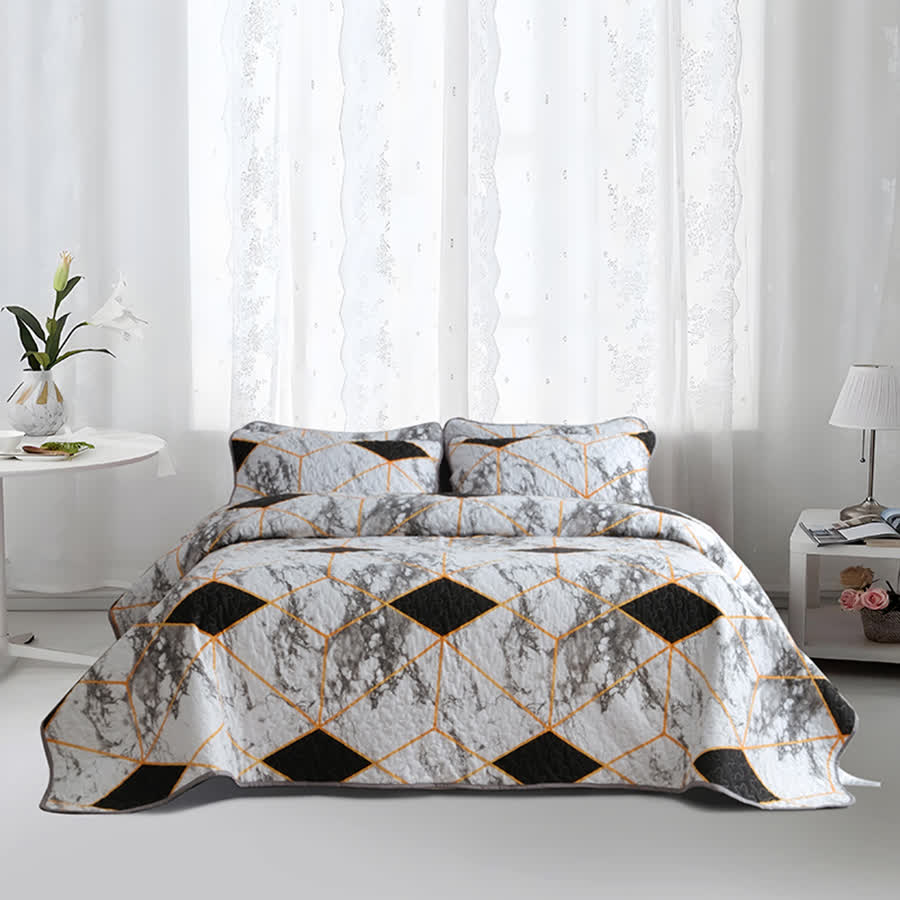 Set di biancheria da letto trapuntata traspirante con motivo geometrico in marmo (3 pezzi)